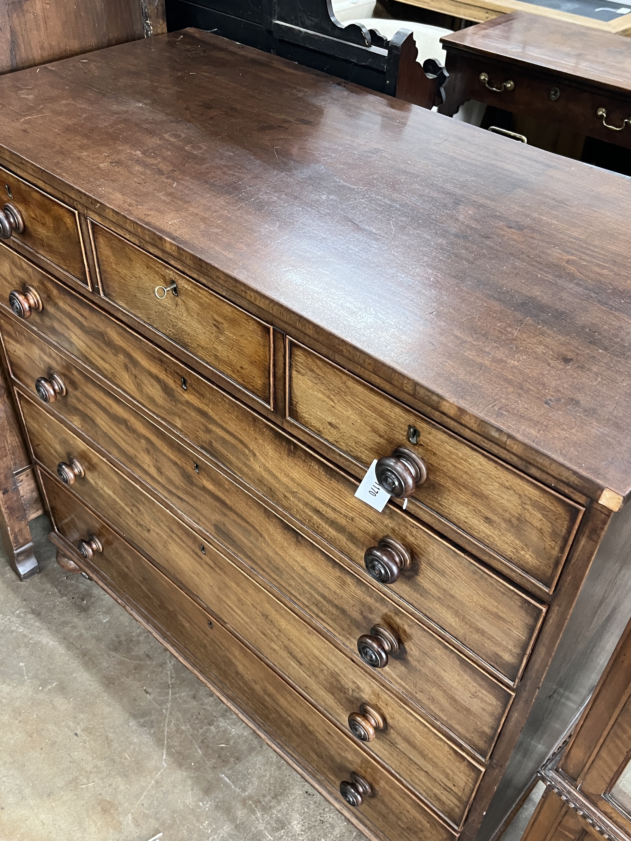 A George IV mahogany seven drawer chest, width 119cm, depth 56cm, height 119cm